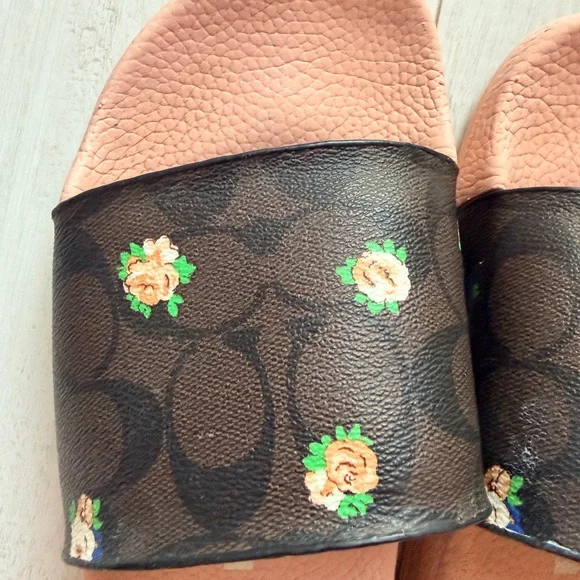 Coach Pink and Brown Floral Slides - Picture 3 of 6
